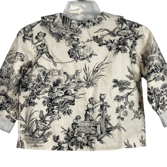 Toddler Girls Cotton Button Front Jacket Size 4T Ivory Black Terricloth - Picture 4 of 6